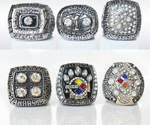 6 PCS Pittsburgh Steelers Super Bowl Championship Rings Set Gold Ring with  Box