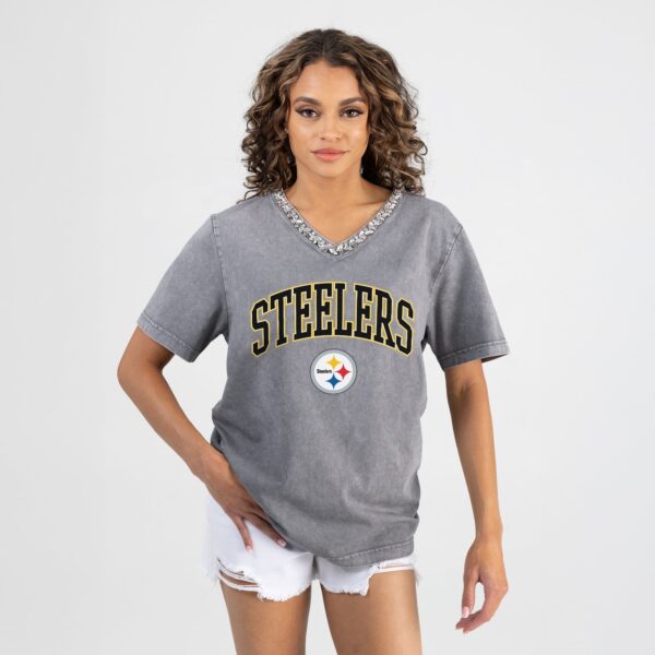 PITTSBURGH STEELERS Gameday Couture Women's ICONIC EDGE RHINESTONE TRIM V-NECK TEE - Image 2