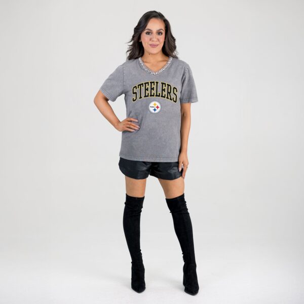 PITTSBURGH STEELERS Gameday Couture Women's ICONIC EDGE RHINESTONE TRIM V-NECK TEE - Image 4