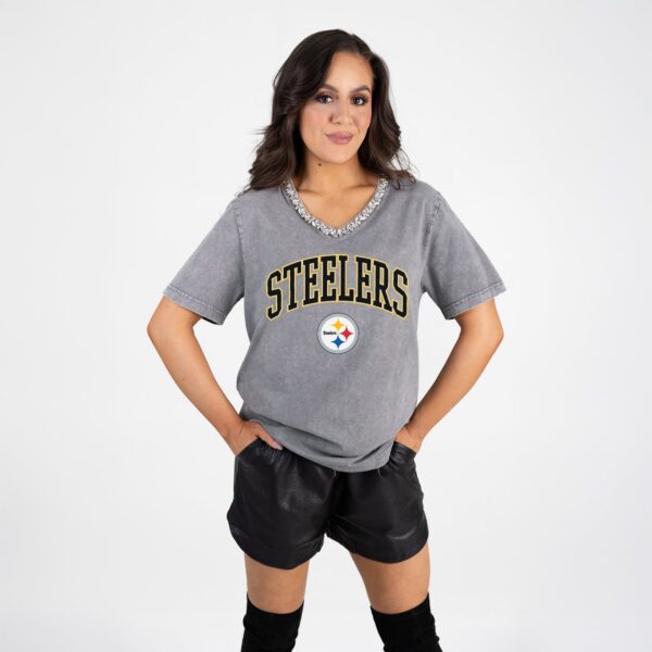 PITTSBURGH STEELERS Gameday Couture Women's ICONIC EDGE RHINESTONE TRIM V-NECK TEE - Image 5