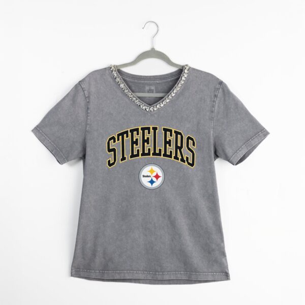PITTSBURGH STEELERS Gameday Couture Women's ICONIC EDGE RHINESTONE TRIM V-NECK TEE - Image 7