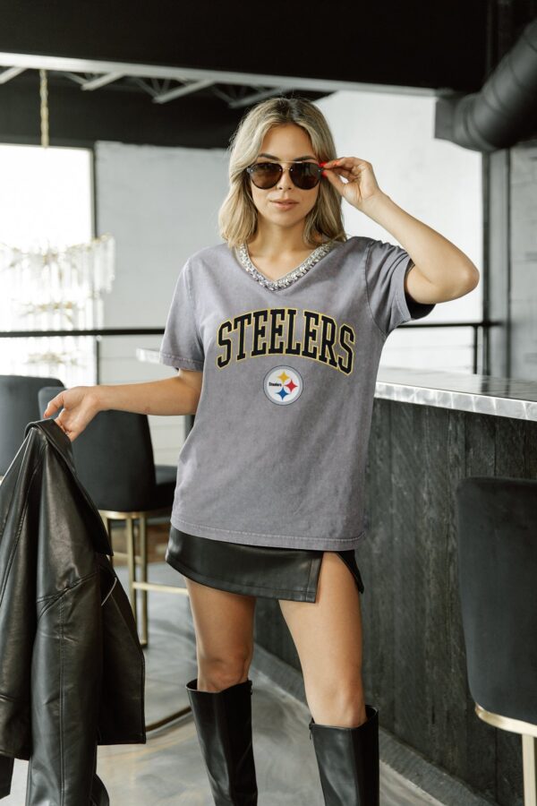 PITTSBURGH STEELERS Gameday Couture Women's ICONIC EDGE RHINESTONE TRIM V-NECK TEE - Image 8