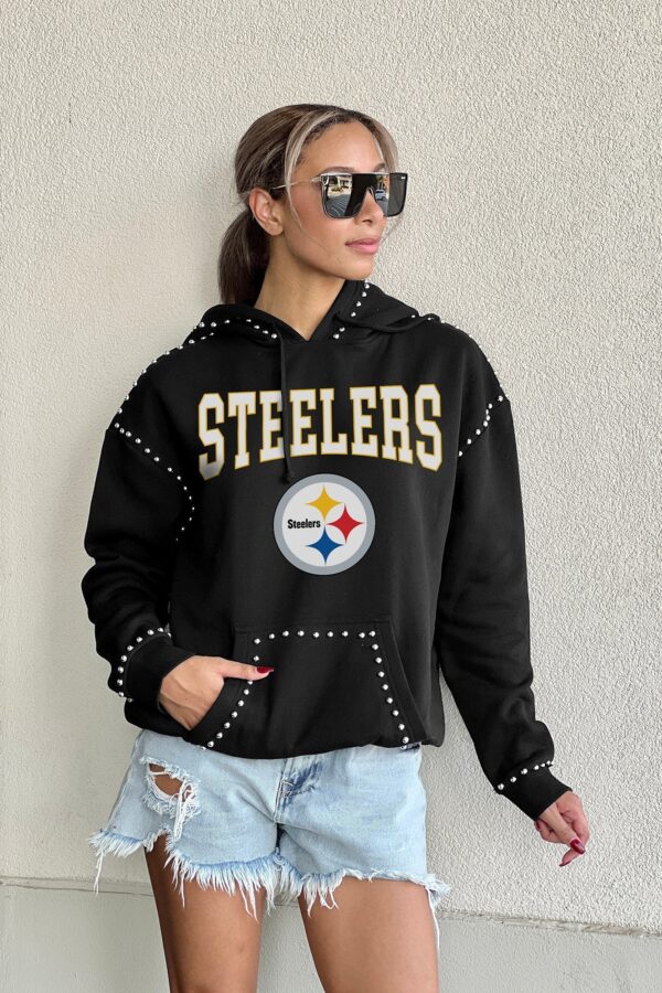 PITTSBURGH STEELERS Gameday Couture Women's CATCH THE VIBE STUDDED DETAIL FLEECE FRONT POCKET HOODIE - Image 5