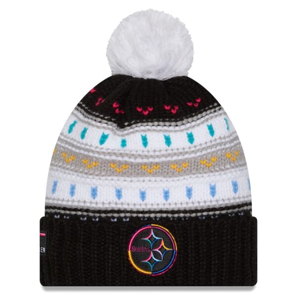Pittsburgh Steelers New Era Women's 2025 NFL Crucial Catch Cuffed Knit Hat with Pom - Black - Image 2