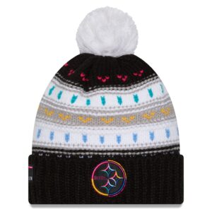 Pittsburgh Steelers New Era Women's 2025 NFL Crucial Catch Cuffed Knit Hat with Pom - Black