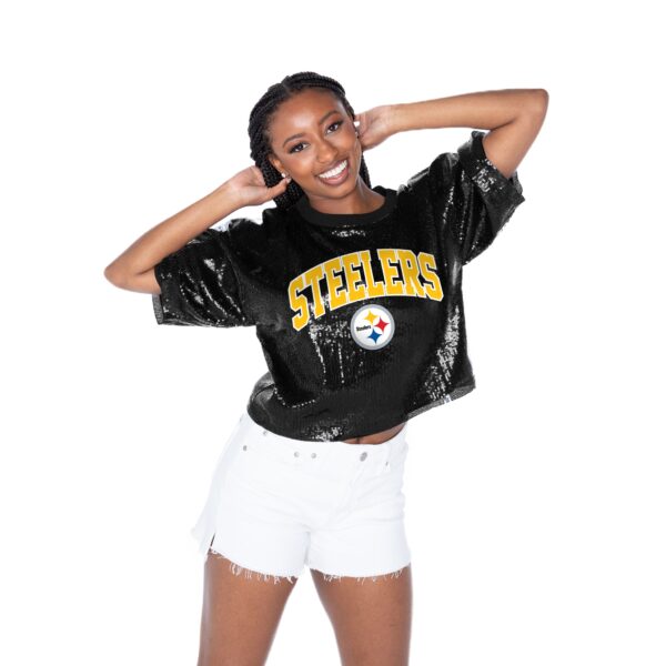 PITTSBURGH STEELERS Women's Gameday Couture RISE UP FULLY LINED TONAL SEQUIN CROP TOP - Image 3