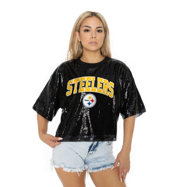 PITTSBURGH STEELERS Women's Gameday Couture RISE UP FULLY LINED TONAL SEQUIN CROP TOP - Image 4