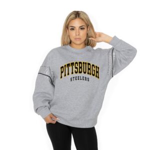 PITTSBURGH STEELERS Women's Gameday Couture COMPETITIVE EDGE OVERSIZED DROP SHOULDER CREWNECK FLEECE PULLOVER WITH RHINESTONE AND HEMATITE SHOULDER EMBELLISHMENTS