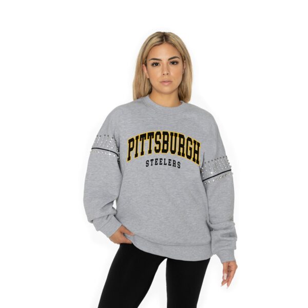 PITTSBURGH STEELERS Women's Gameday Couture COMPETITIVE EDGE OVERSIZED DROP SHOULDER CREWNECK FLEECE PULLOVER WITH RHINESTONE AND HEMATITE SHOULDER EMBELLISHMENTS - Image 3