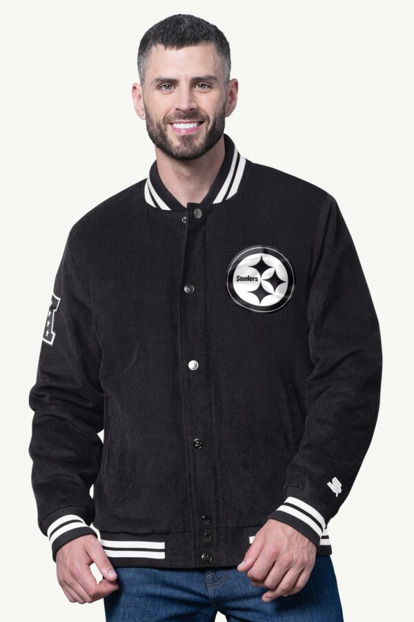 MENS PITTSBURGH STEELERS STARTER BLACKOUT CORDUROY VARSITY JACKET - Image 2