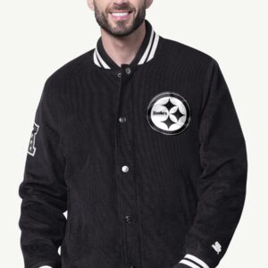 MENS PITTSBURGH STEELERS STARTER BLACKOUT CORDUROY VARSITY JACKET