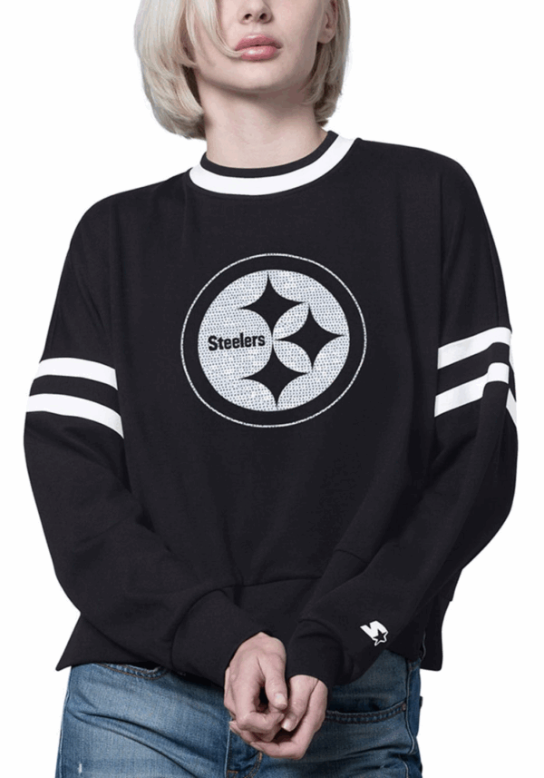 STARTER PITTSBURGH STEELERS WOMENS BLACK RALLY CREW SWEATSHIRT - Image 2