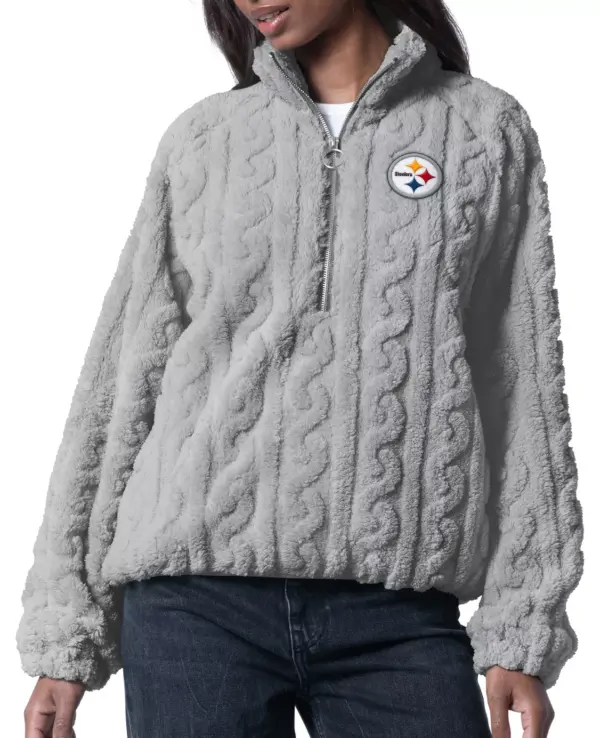 G-III for Her Women's Pittsburgh Steelers Grey Camp Sherpa 1/2 Zip Jacket - Image 2