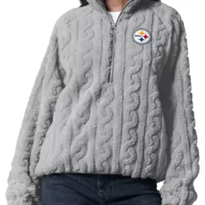 G-III for Her Women's Pittsburgh Steelers Grey Camp Sherpa 1/2 Zip Jacket