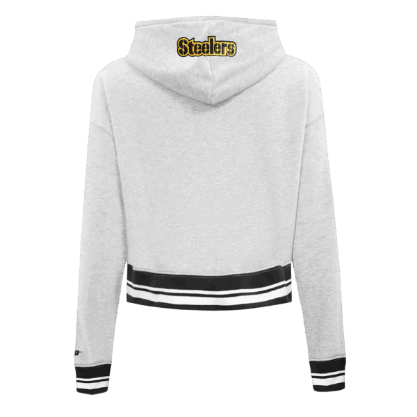 PITTSBURGH STEELERS PRO STANDARD GREY SCRIPT TAIL WOMEN'S RIB FLC CROPPED PO HOODIE - Image 4