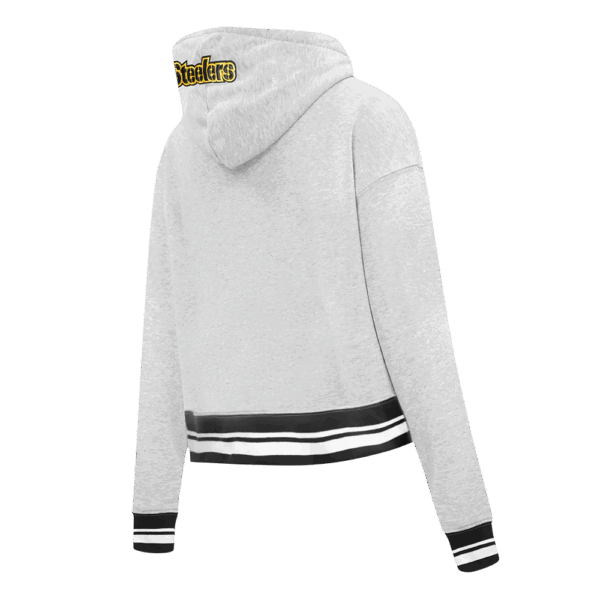 PITTSBURGH STEELERS PRO STANDARD GREY SCRIPT TAIL WOMEN'S RIB FLC CROPPED PO HOODIE - Image 5