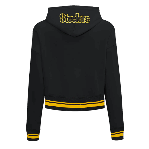 PITTSBURGH STEELERS PRO STANDARD SCRIPT TAIL WOMEN'S RIB FLC CROPPED PO HOODIE BLK - Image 4