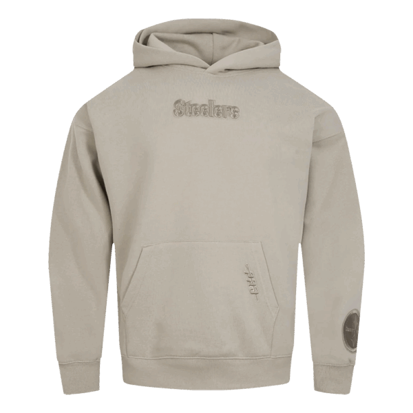 PITTSBURGH STEELERS PRO STANDARD TAUPE WINGSPAN MEN'S DROP SHOULDER PO HOODIE - Image 3