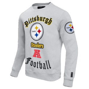 PITTSBURGH STEELERS PRO STANDARD GREY OLD ENGLISH MEN'S CREWNECK