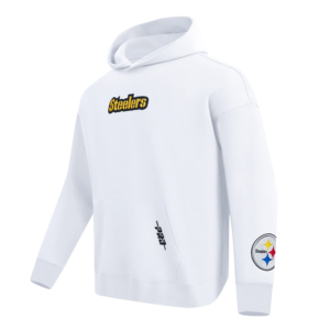 PITTSBURGH STEELERS PRO STANDARD WHITE WINGSPAN MEN'S DROP SHOULDER PO HOODIE CLOTHING