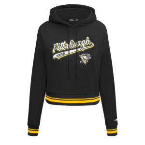 PITTSBURGH PENGUINS SCRIPT TAIL WOMEN'S RIB FLEECE CROPPED PULLOVER HOODIE CLOTHING