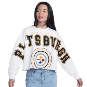 Pittsburgh Steelers Women's GIII Bleachers Oversized Crop Sweatshirt Clothing