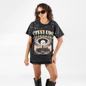 Pittsburgh Steelers Gameday Couture Women's Sky's the Limit Washed Micro Rhinestone T-Shirt - Black Clothing
