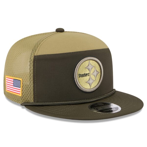 Pittsburgh Steelers New Era 2025 Salute to Service Split Panel 9FIFTY Snapback Hat - Dark Green - Image 2