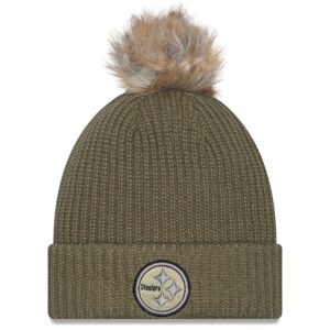 Pittsburgh Steelers New Era Women's 2025 Salute to Service Cuffed Knit Hat with Pom - Dark Green