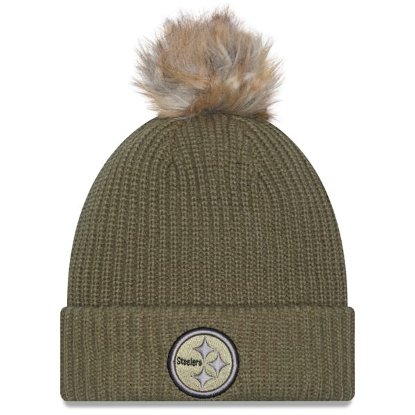 Pittsburgh Steelers New Era Women's 2025 Salute to Service Cuffed Knit Hat with Pom - Dark Green