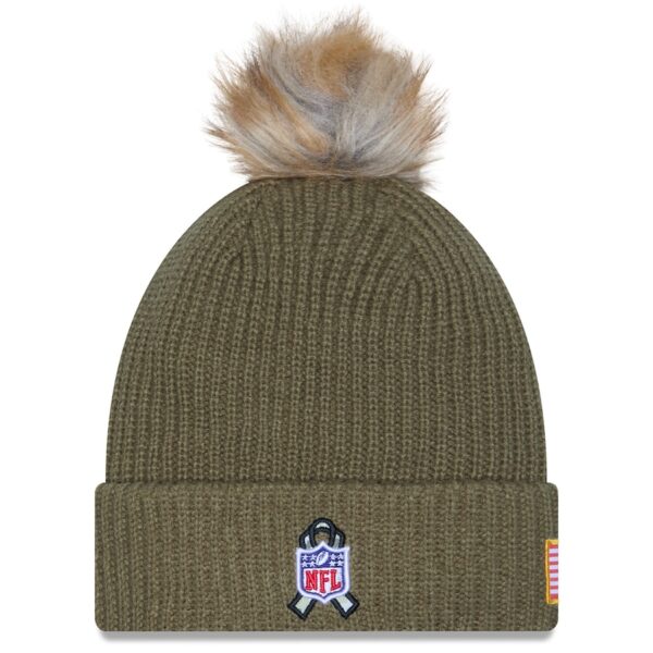 Pittsburgh Steelers New Era Women's 2025 Salute to Service Cuffed Knit Hat with Pom - Dark Green - Image 3