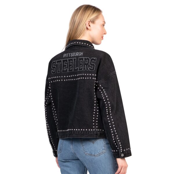 Pittsburgh Steelers G-III 4Her by Carl Banks Women's Pit Stop Crew II Full-Button Denim Jacket - Black - Image 7