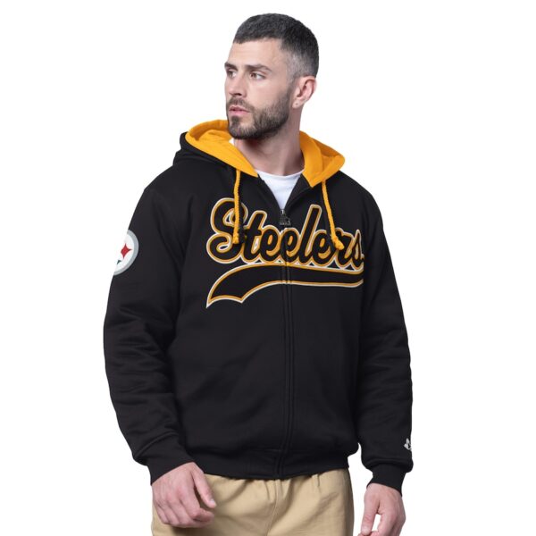 Pittsburgh Steelers Starter Big Shot Full-Zip Double Hoodie - Black - Image 2