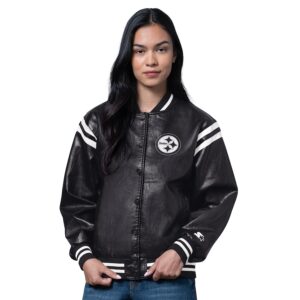 Pittsburgh Steelers Starter Women's High Heat Vegan Leather Full-Snap Varsity Jacket - Black