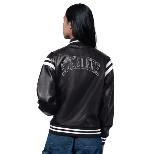 Pittsburgh Steelers Starter Women's High Heat Vegan Leather Full-Snap Varsity Jacket - Black - Image 3