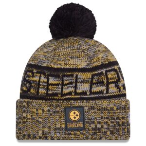 Pittsburgh Steelers New Era 2025 Sideline Cold Weather Cuffed Knit Hat with Pom - Gold