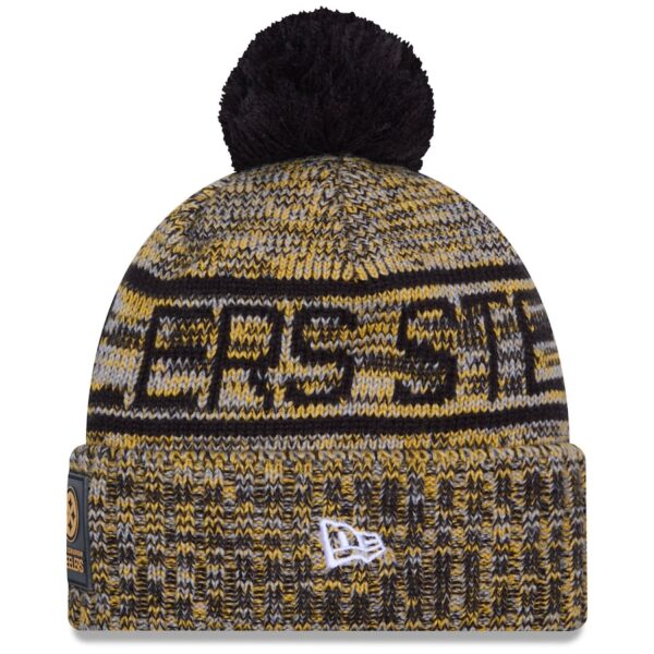 Pittsburgh Steelers New Era 2025 Sideline Cold Weather Cuffed Knit Hat with Pom - Gold - Image 3