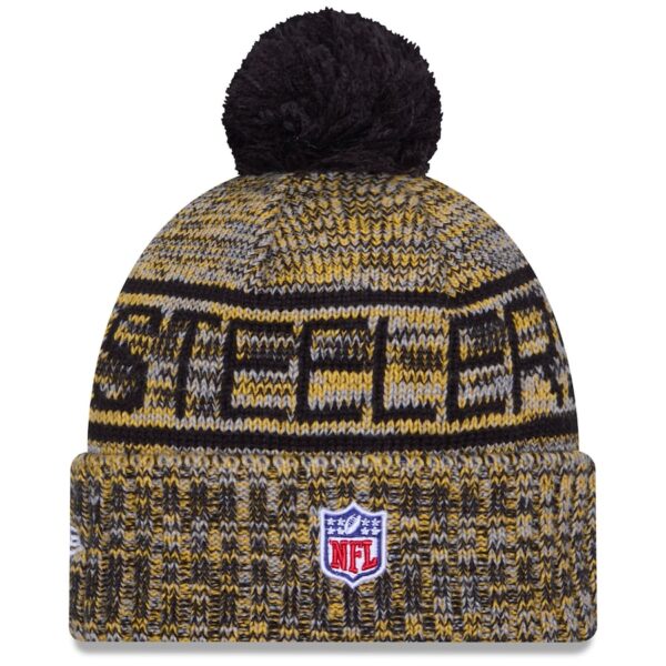 Pittsburgh Steelers New Era 2025 Sideline Cold Weather Cuffed Knit Hat with Pom - Gold - Image 4