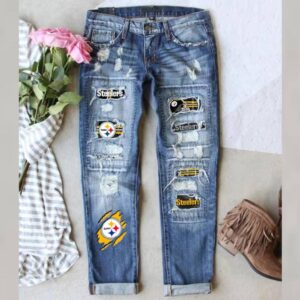 Pittsburgh Steelers Middle Waist Straight Jeans Ripped Printed Jeans Clothing