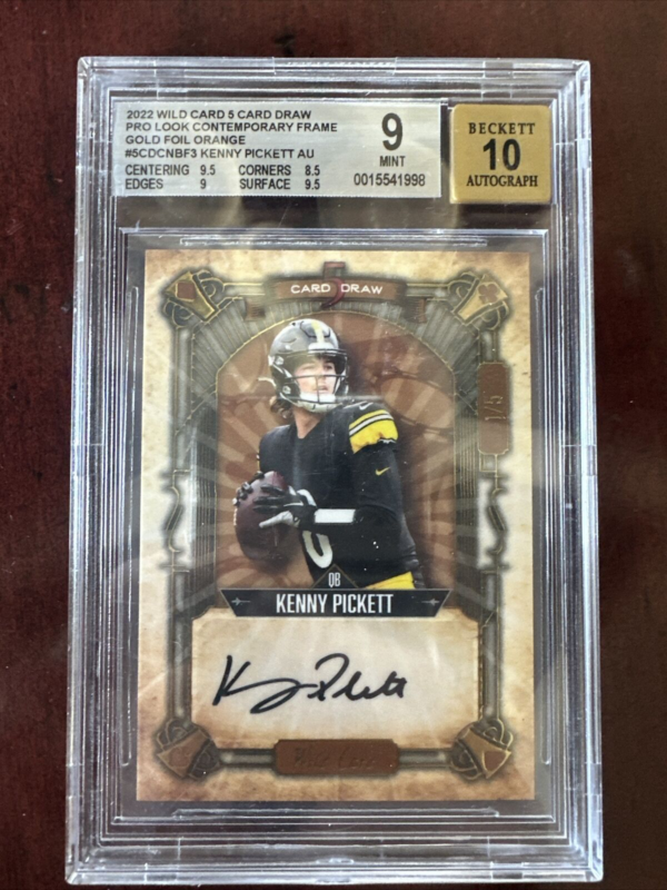 Pittsburgh Steelers Kenny Pickett Wild Card Draw 5 Auto 1/5 Becket Grade 9