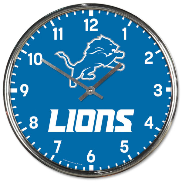 DETROIT LIONS ROUND CHROME WALL CLOCK