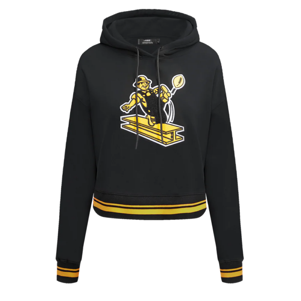 PITTSBURGH STEELERS BLK RETRO CLASSIC WOMEN'S CROPPED PULLOVER HOODIE - Image 2