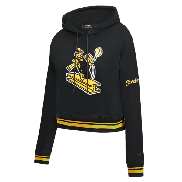 PITTSBURGH STEELERS BLK RETRO CLASSIC WOMEN'S CROPPED PULLOVER HOODIE - Image 3