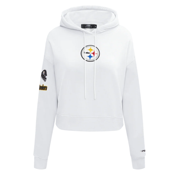 PITTSBURGH STEELERS WHITE CLASSIC WOMEN'S FLEECE CROPPED PULLOVER HOODIE - Image 2