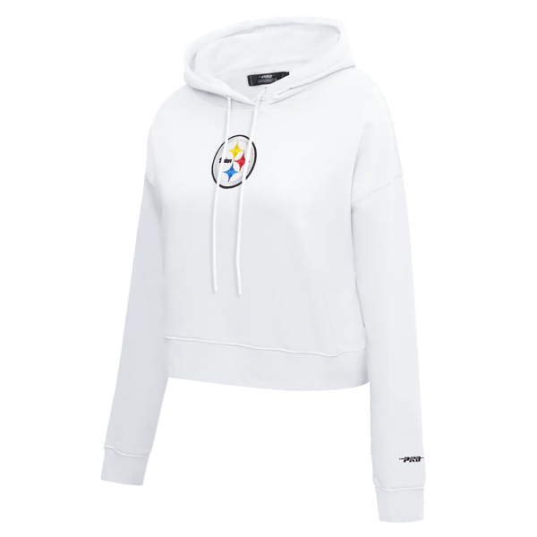 PITTSBURGH STEELERS WHITE CLASSIC WOMEN'S FLEECE CROPPED PULLOVER HOODIE - Image 3