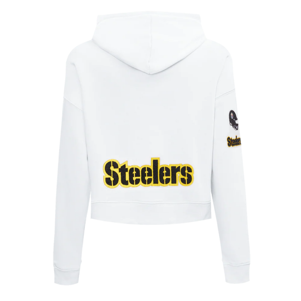 PITTSBURGH STEELERS WHITE CLASSIC WOMEN'S FLEECE CROPPED PULLOVER HOODIE - Image 4
